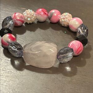 Chic Pink and Gray Beaded Bracelet